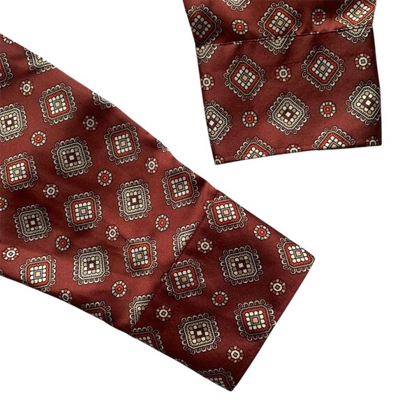 Zara Man Super Slim-Fit Shirt | Small | Burgundy with Geometric Print - Picture 7 of 8